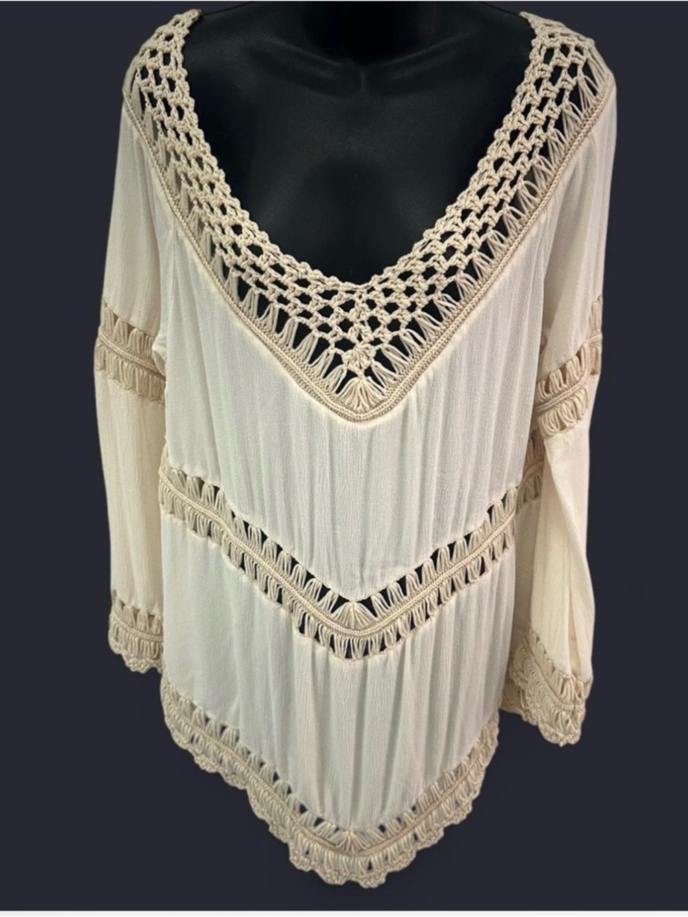 Surf Gypsy Cream Knit-Trim Lightweight Top‎